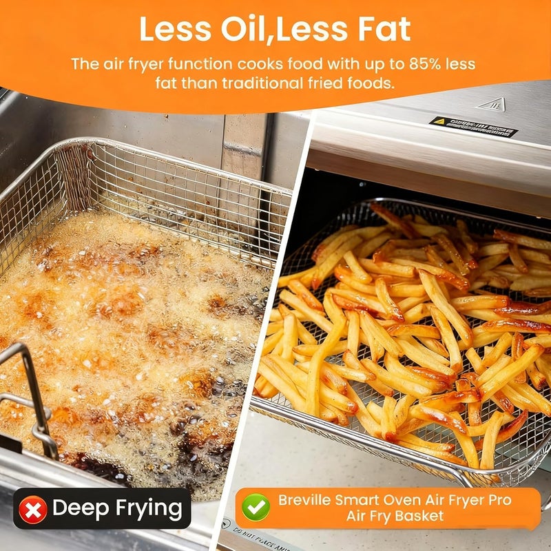 COWHERDING Air Fryer Basket for Breville Smart Oven Air Fryer Pro, 3PCS Steel Mesh Dehydrate Baking Microwave Oven Baskets Accessories Tray for Basket BOV900 and BOV950 Toaster (16.5"D x 11.8"W x 1.8"H) - Image 5